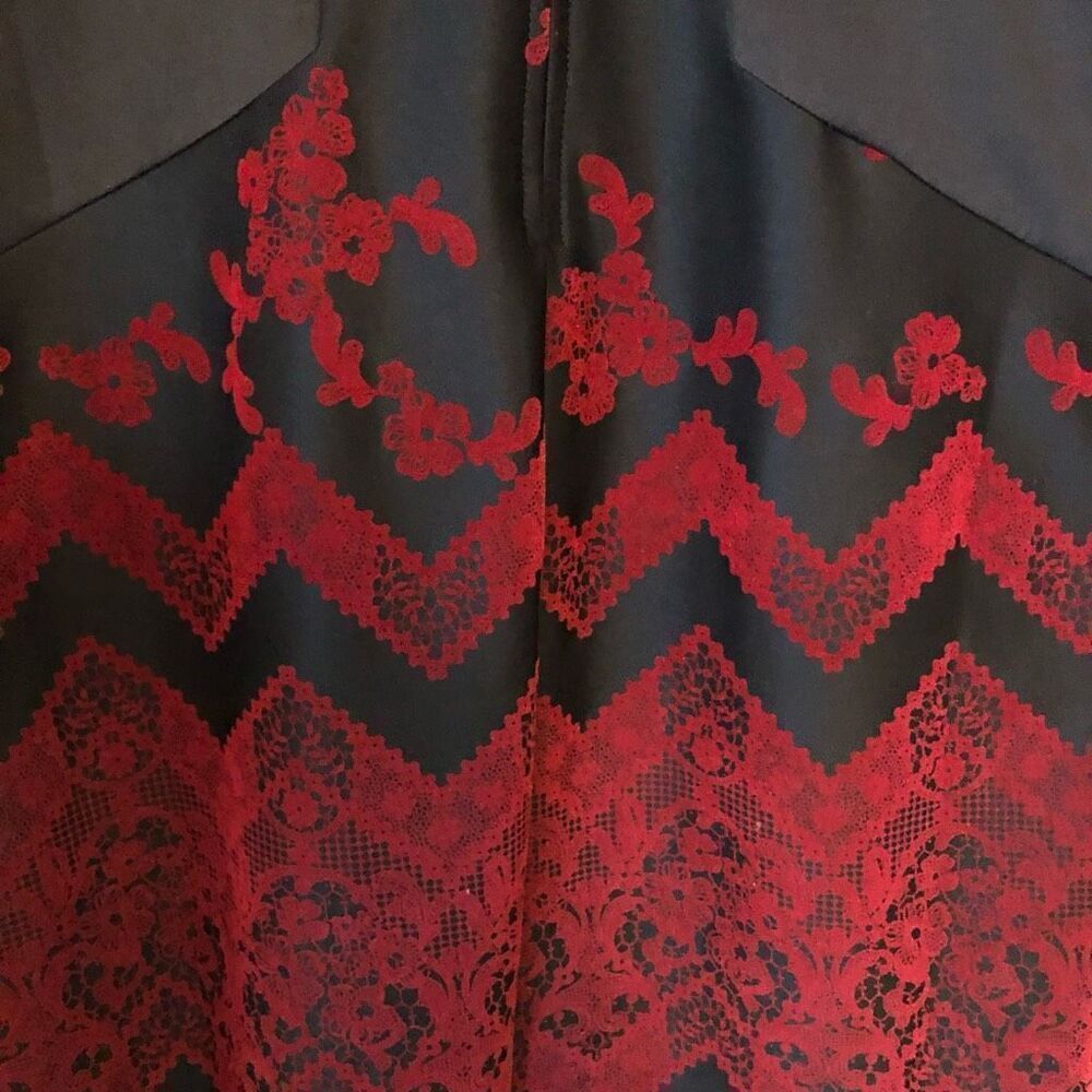 Halo Black With Red Velvet Flocking Sheath Dress Sz M Career Date Night - Picture 6 of 13